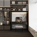 Modern Walk-in Closet Interior Design With Marble Wall Dresser And Hanging Rods