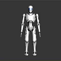 Futuristic White Humanoid Robot With Blue Glowing Accents And 128 Standing On Gray Background