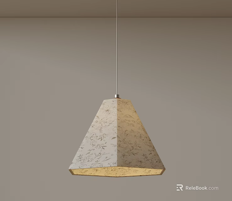 Light Colored Conical Chandelier With Patterned Textured Surface And Glowing Light In Simple Background 3d model