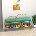 Modern Golden Frame Heart Shaped Backrest Green Velvet Sofa Bench With Shoe Shelf