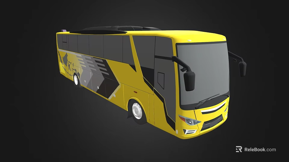 Yellow Coach Bus With Black And Gray Geometric Patterns Exterior Design 3d model 