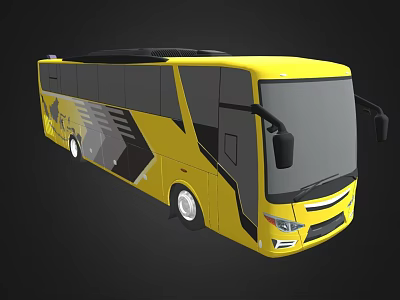 Yellow Coach Bus With Black And Gray Geometric Patterns Exterior Design 3d model