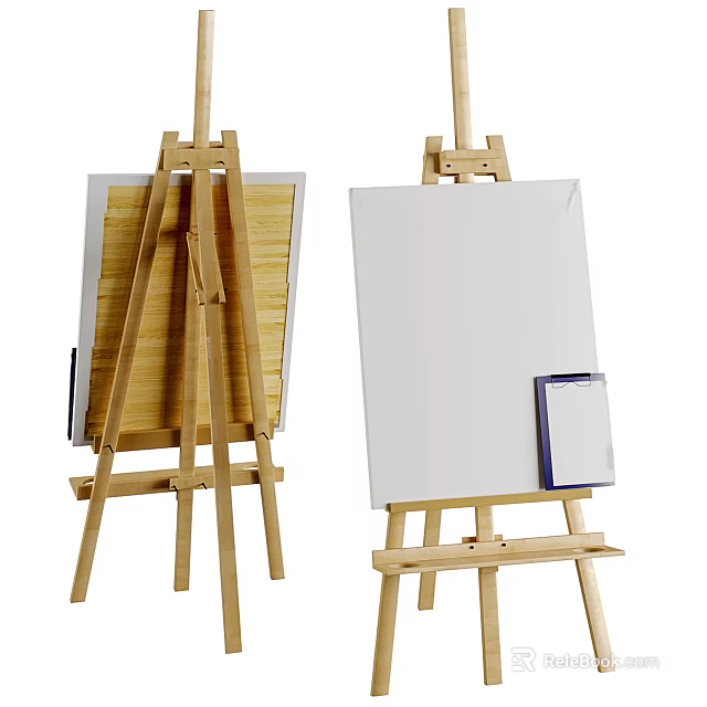 Artist Wooden Easels With Blank Canvas And Art Drawing Board For Painting Supplies 3d model 