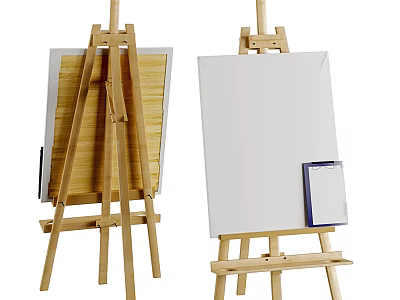 Artist Wooden Easels With Blank Canvas And Art Drawing Board For Painting Supplies 3d model