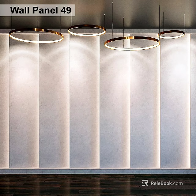 Elegant Modern Wall Decor Featuring Vertical Panels And Gold Ring Lights 3d model 