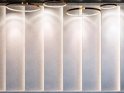 Elegant Modern Wall Decor Featuring Vertical Panels And Gold Ring Lights 3d model
