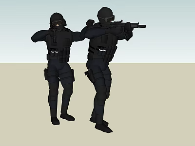 Game And Movie Characters In Black Tactical Gear With Helmets And Rifles 3d model