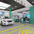 Modern Automotive Specialty Repair Store With White Car Repair Equipment Green Pillars And Yellow Lines