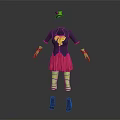 Game Movie Character Colorful Costume With Green Hat Navy Blue Top Yellow Bow And Pink Skirt