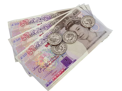 Realistic British Pound Banknotes And Coins Decorative Ornament Set For Home Decoration 3d model
