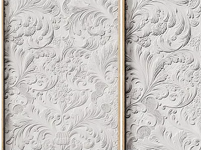 Abstract Painting Featuring Intricate Decorative Relief Scroll And Floral Patterns On Wall 3d model