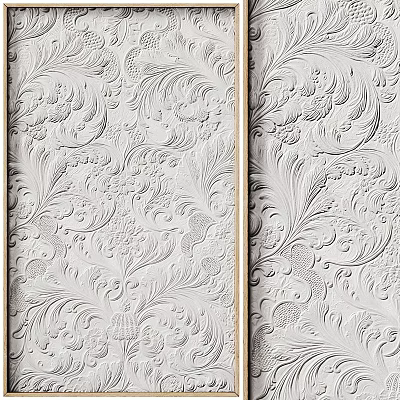 Abstract Painting Featuring Intricate Decorative Relief Scroll And Floral Patterns On Wall 3d model