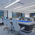 High Tech Security Control Room With Multiple Computer Monitors Workstations And Modern Lighting