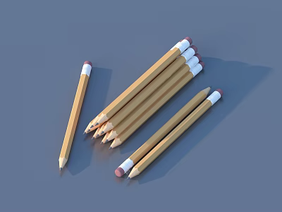 Multiple Sharpened Yellow Wooden Pencils With White Erasers On Gray Background 3d model