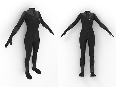 Black Tight Fitting One Piece Bodysuit with Long Sleeves Full Length Pants Two Angles View 3d model