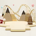 Creative Stage with Golden Roller Coaster Track Mountain Shaped Decor and Colorful Hot Air Balloons