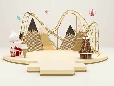 Waffles Merchen roller coaster dessert mountain hot air balloon biscuits 3d model