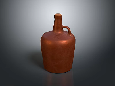 Rustic Brown Clay Jug With Handle On Simple Dark Background 3d model