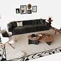 Contemporary Sofa Coffee Table Set Featuring Gray Sofa Round Coffee Table Accent Chairs Patterned Rug Wall Art Floor Lamp 3d model