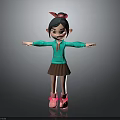 Cartoon Girl Character With Blue Jacket Brown Skirt And Pink Shoes