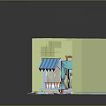 Cartoon Room Scene With Light Green Walls Blue Canopy Bed Window And Decorative Elements