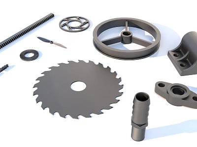 Industrial Mechanical Parts Collection With Gear Saw Blade Bolt Washer And Shaft Components 3d model