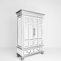 Classic Dark Wooden Wardrobe Design With Louvered Doors Metal Handles And Bottom Drawers