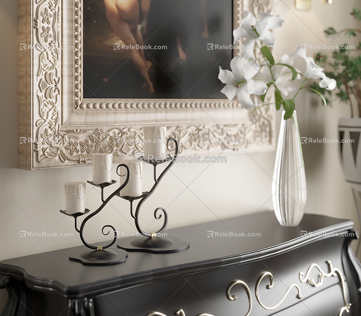 European-style Entrance Cabinet Floral Flower Candle Holder Decorative Painting Wall Lamp 3d model