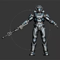Sci Fi Warrior In Blue Armor Holding Rifle And Standing In Futuristic Pose 3d model