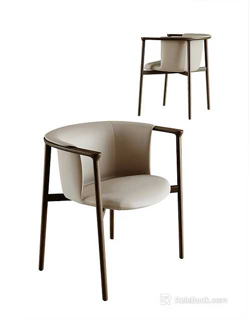 Modern Leisure Chair Design With Beige Cushion And Dark Brown Wooden Armrest Frame 3d model 