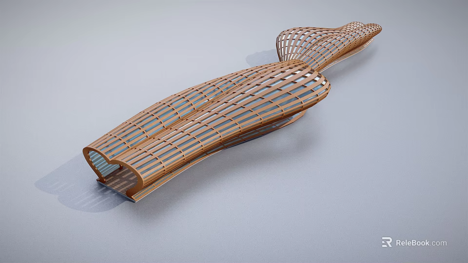 Modern Outdoor Wooden Pergola With Curved Lattice Design And Unique Shape 3d model 