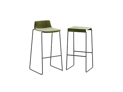 Modern Bar Stools With Sleek Metal Frame And Green Fabric Seat Design 3d model
