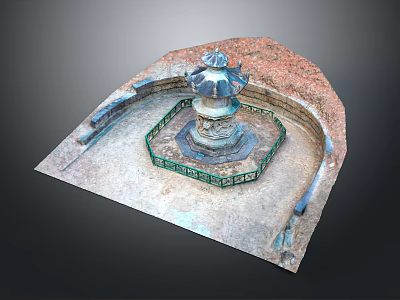 Traditional Stone Pavilion With Hexagonal Green Fence And Slab Ground Design 3d model