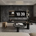 Modern Living Dining Room Interior With Beige Sofa Coffee Table Bar Counter and Pendant Lights