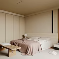 Minimalist Modern Bedroom Interior With Platform Bed Wooden Nightstand and Large Window