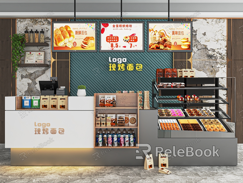 Modern Bakery Sweet Shop Cake Shop Baking Shop Shelf Cash Register Freezer Bread Cabinet Display Cabinet model