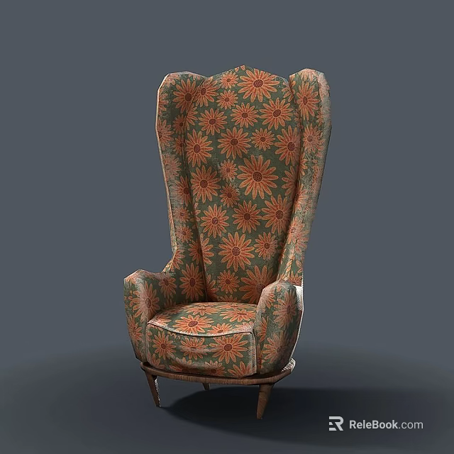 Cozy Floral Pattern Armchair With Green Orange Upholstery For Living Room Home Decor 3d model 