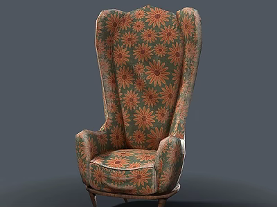 Cozy Floral Pattern Armchair With Green Orange Upholstery For Living Room Home Decor 3d model