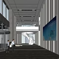 Modern Lobby Reception Desk Interior With Large Digital Screen Glass Doors And Sleek Lighting