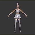 Woman With Pink Hair In White Crop Top And Short Skirt Standing With Arms Outstretched