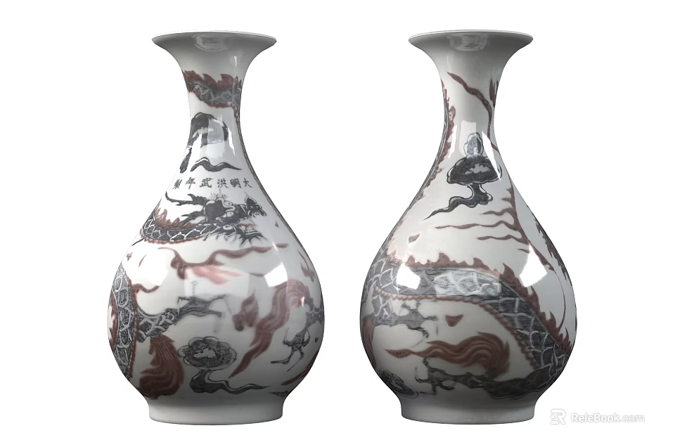 Two Traditional Chinese Ceramic Vases With Dragon Pattern And Intricate Design 3d model 