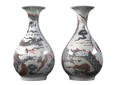 Two Traditional Chinese Ceramic Vases With Dragon Pattern And Intricate Design 3d model