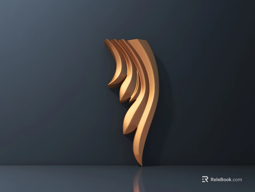 Golden Metal Carving With Sleek Curves And Layered Design Against Dark Background 3d model 