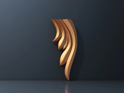 Golden Metal Carving With Sleek Curves And Layered Design Against Dark Background 3d model