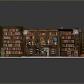 Wooden Bookshelves Filled With Books in Home Office Featuring Desk Chair Globe and Decorative Items