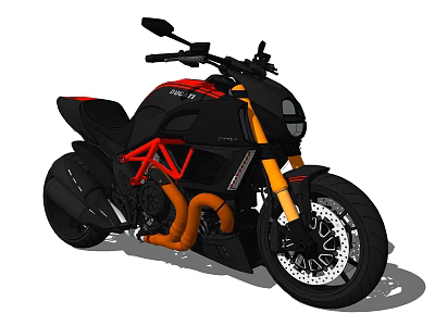 Black and Red Modern Motorcycle with Orange Exhaust Yellow Forks and Stylish Rims 3d model