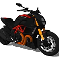Black and Red Modern Motorcycle with Orange Exhaust Yellow Forks and Stylish Rims