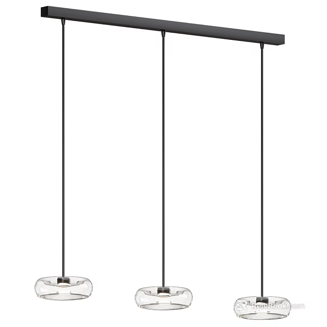 Three Modern Pendant Lights With Clear Glass Shades And Black Metal Rods 3d model 