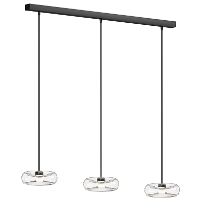 Three Modern Pendant Lights With Clear Glass Shades And Black Metal Rods 3d model