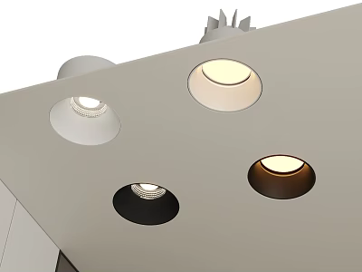 Multiple Recessed Downlights And Spotlights On Ceiling With Modern Design And Colors 3d model